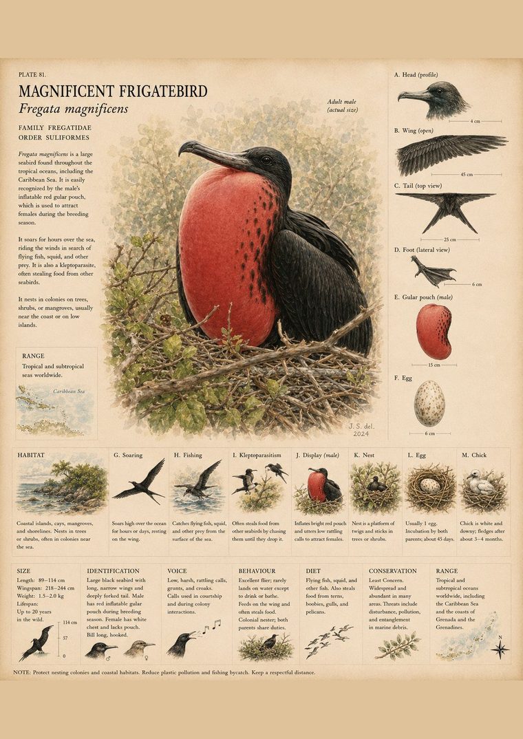 Illustrated plate of the magnificent frigatebird